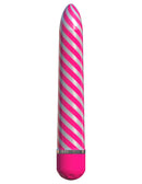 Classix Sweet Swirl Vibrator Pink with metallic spiral pattern and multi-speed dial for pleasure, ideal for spa or shower use.