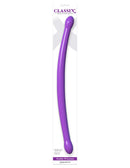 Classix Double Whammy Purple Dual Dildo in packaging, flexible double-ended design for pleasure, easy-to-clean, 17.25 inches long by Pipedreams.