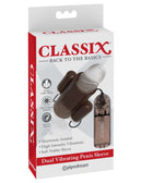 Classix Dual Vibrating Penis Sleeve Smoke packaging with dual vibration and textured sleeve from Pipedream Products