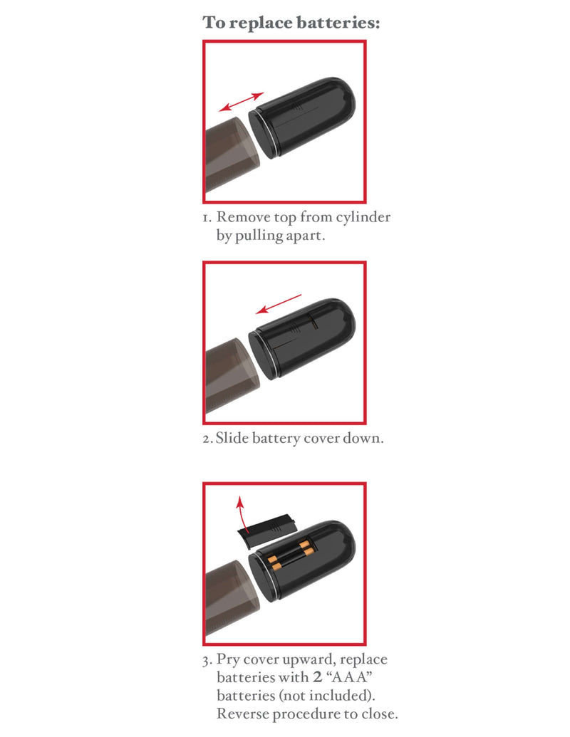Instructions for replacing batteries in Classix Auto Vac Power Pump with 2 AAA batteries, including steps to remove, slide, and replace the cover.
