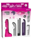 Wet and Wild Waterproof Pleasure Collection for Couples sensual play kit packaging with multiple tantalizing items