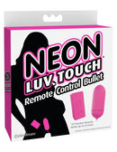 Neon Luv Touch Remote Control Bullet Vibrator in pink packaging by Pipedream Products.