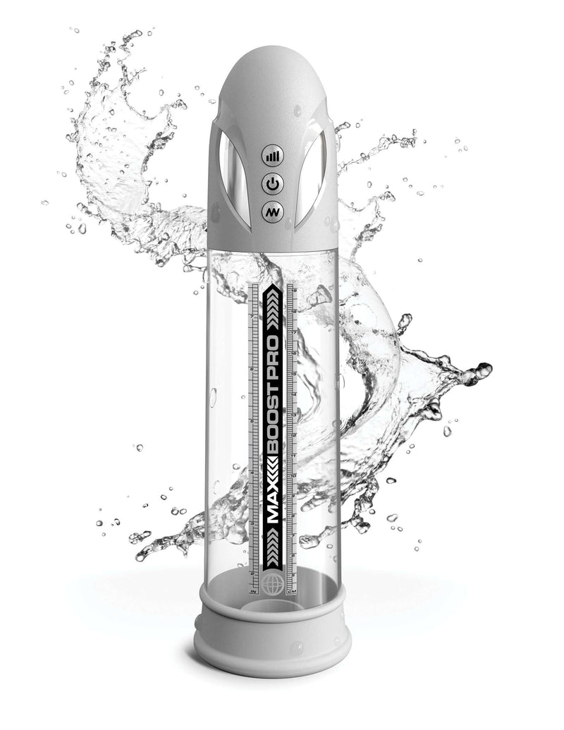 Max Boost Pro Flow White Clear Rechargeable Power Pump with waterproof design and automatic suction settings