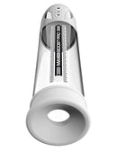 Max Boost Pro Flow White Clear Rechargeable Power Pump with automatic suction and waterproof design for powerful erections.