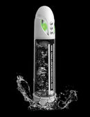 Max Boost Pro Flow White Clear Rechargeable Power Pump with splashing water in black background