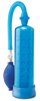 Pipedream Pump Worx Silicone Power Pump for male enhancement with blue medical-grade pump ball and soft silicone opening.