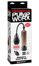 Pump Worx Beginner's Auto VAC Kit packaging showing penile pump and accessories for safe and effective enlargement.