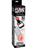Pump Worx Beginners Pussy Pump packaging by Pipedream Products featuring lifelike Fanta Flesh material and powerful performance pump