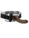 Brown vibrating 8-inch hollow strap-on with adjustable black harness for enhanced intimacy and pleasure.