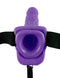 Fetish Fantasy 7-inch Vibrating Hollow Strap-On with Balls in purple color and black adjustable straps