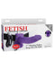 Fetish Fantasy Vibrating Hollow Strap-On with Balls packaging displaying a purple strap-on and remote control.
