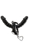 Fetish Fantasy Series Vibrating Double Delight Strap On Black, dual-ended vibrating strap-on with adjustable straps.