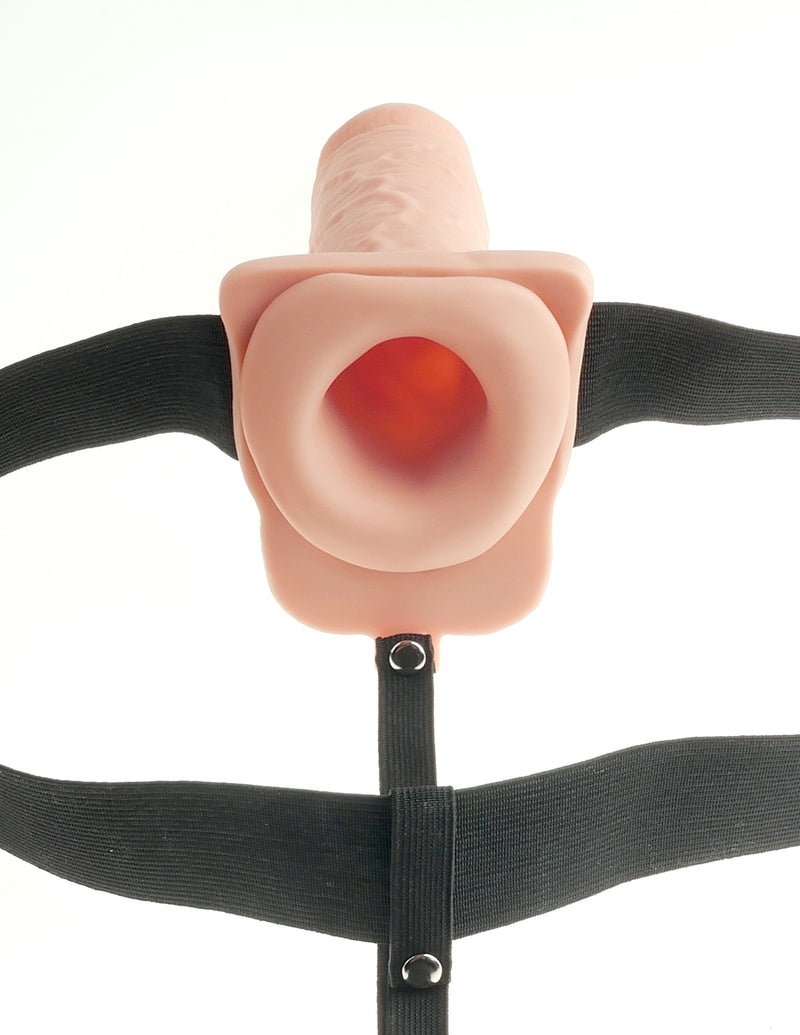 Pipedream Products Fetish Fantasy 9 inches Hollow Rechargeable Strap On with Balls Flesh Beige at $69.99