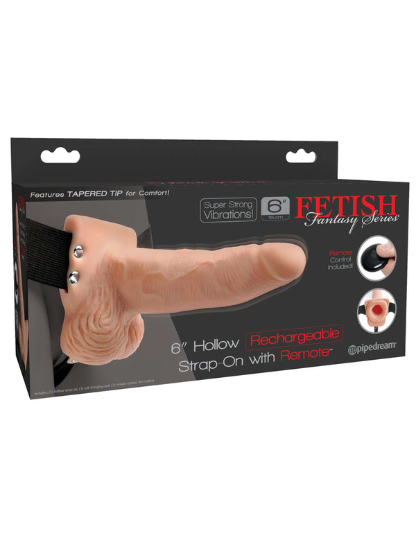Fetish Fantasy 6 inches Hollow Rechargeable Strap On with Remote Control in packaging from Pipedream Products