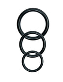 Three different sized interchangeable rings for the Fetish Fantasy Series Beginner's Harness in black color.