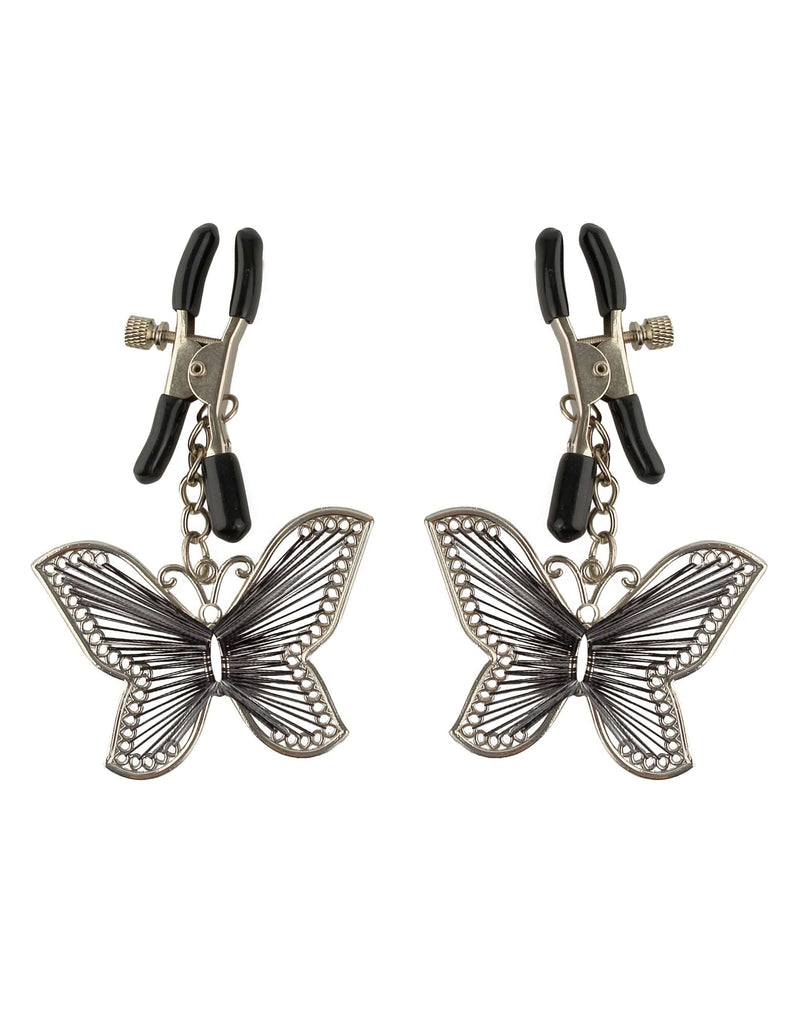 Fetish Fantasy Series Butterfly Nipple Clamps with adjustable pressure and soft rubber liners for beginners and fetish enthusiasts