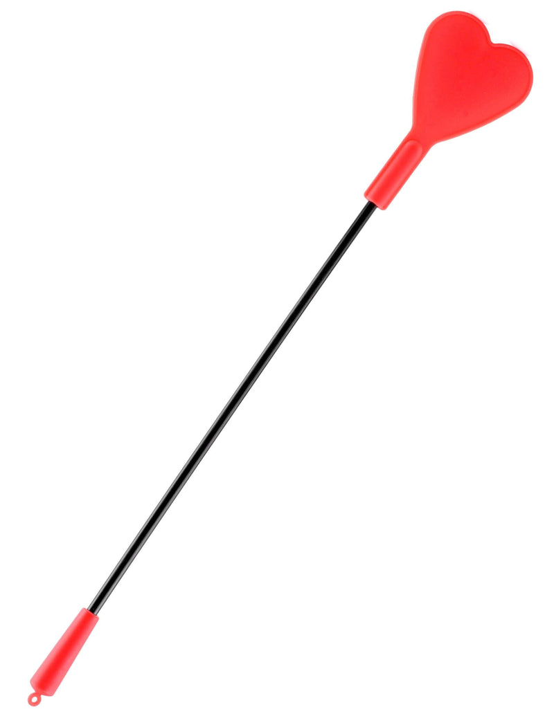 Silicone heart-shaped flapper riding crop paddle for fetish fantasies and intimate experiences.
