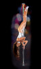 Woman performing on Fetish Fantasy Light Up Disco Dance Pole in a bedroom or living room for an intimate private striptease session.