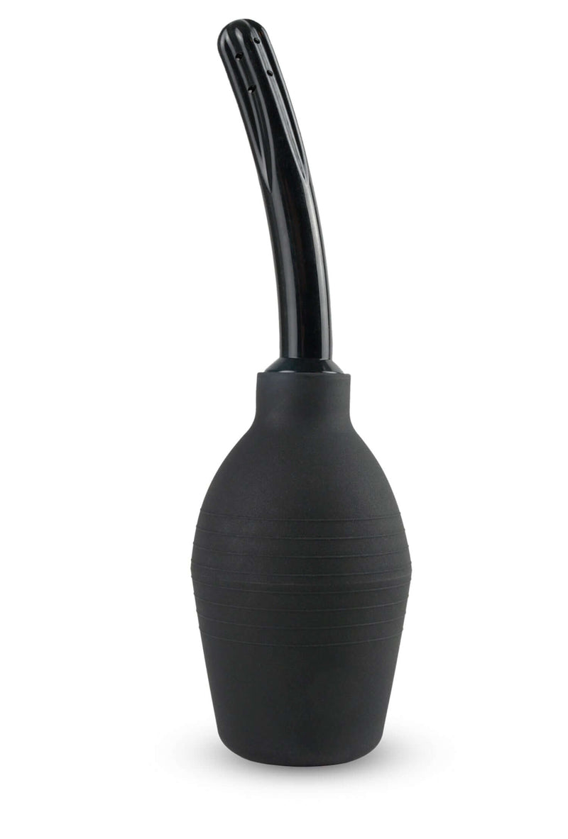 Fetish Fantasy Series Curved Douche Enema Black with silicone bulb and curved applicator for comfortable and safe cleansing.