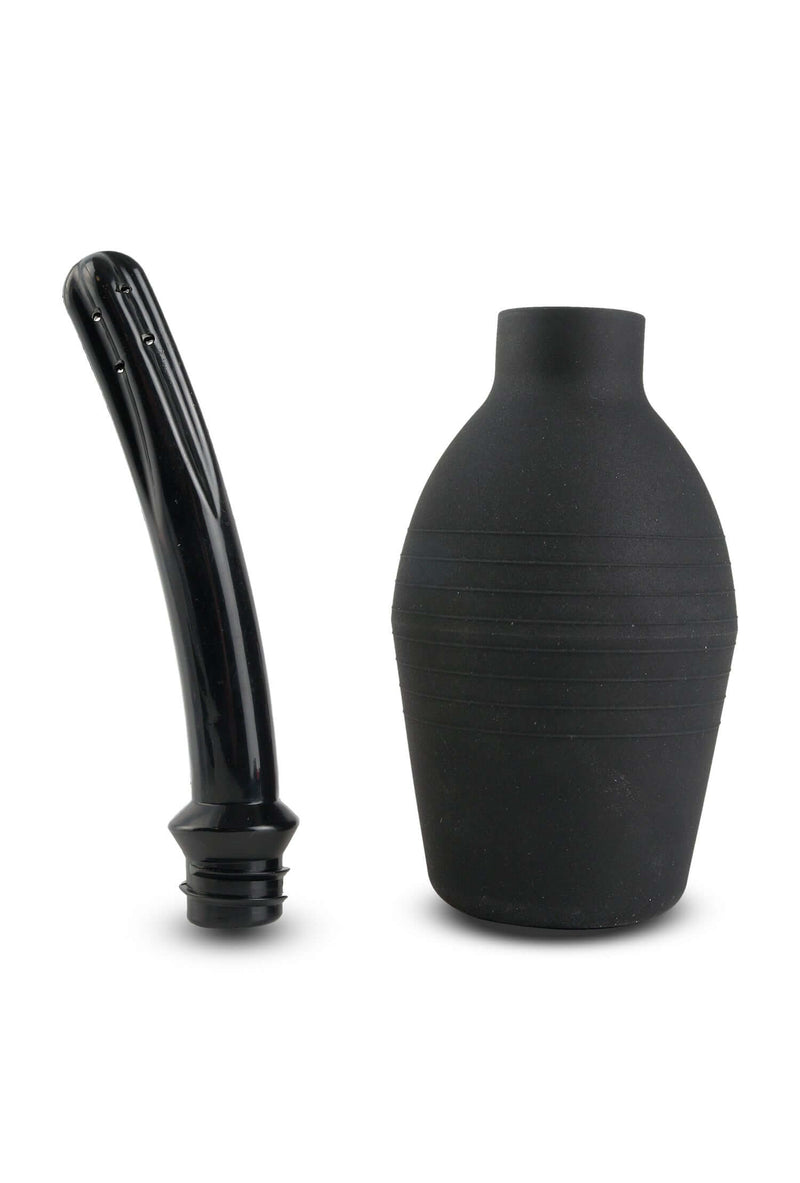 Fetish Fantasy Series Curved Douche Enema Black - Silicone cleansing bulb and curved applicator for pleasurable and easy use.