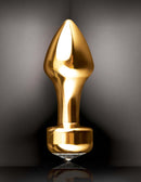 Gold anodized metal Mini Luv Plug with crystal adorned base for beginners, offering smooth and safe back door pleasure.