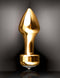 Gold anodized metal Mini Luv Plug with crystal adorned base for beginners, offering smooth and safe back door pleasure.