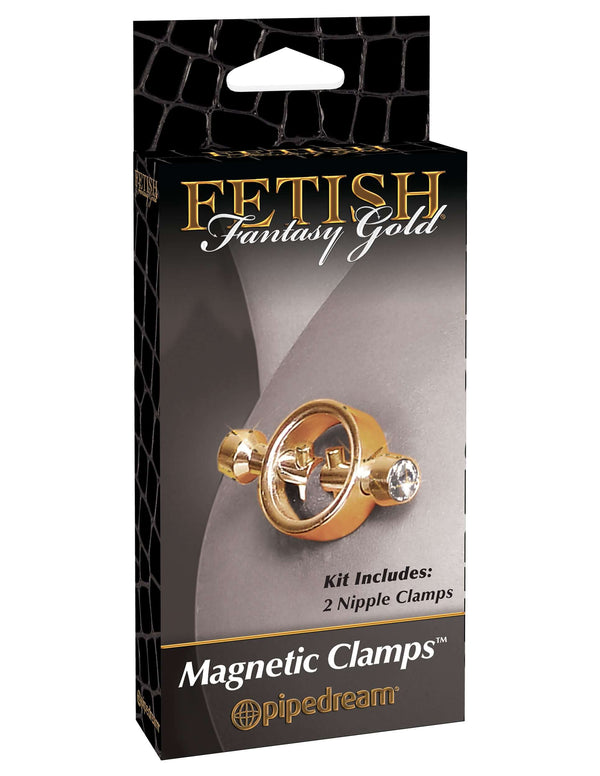 Fetish Fantasy Gold Magnetic Nipple Clamps - Luxurious Metal Design in Product Packaging