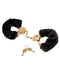 Gold Deluxe furry handcuffs with black faux fur lining and two ornate keys from Fetish Fantasy Gold collection.