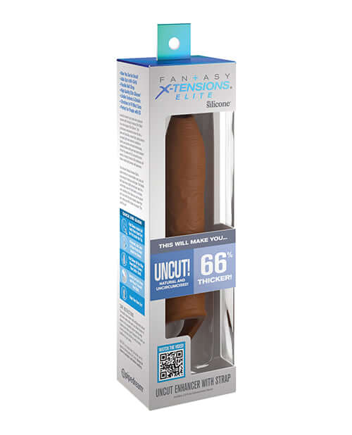 Fantasy X-Tensions Elite Uncut 7 inches Sleeve with Strap Tan in packaging by Pipedream Products