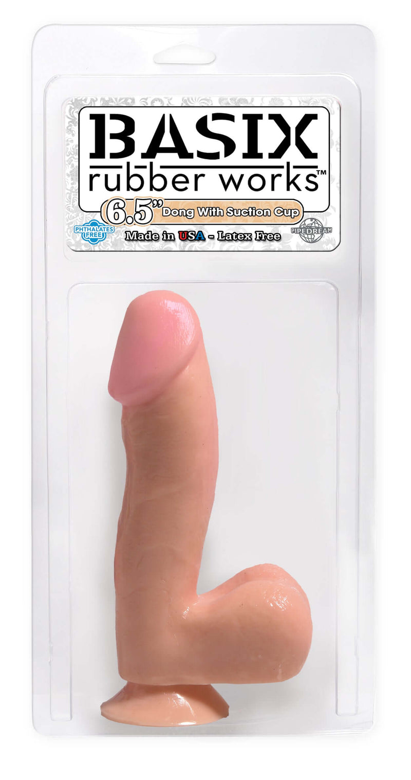 Basix Rubber Works 6.5" Flesh Ballsy Dong with suction cup in packaging