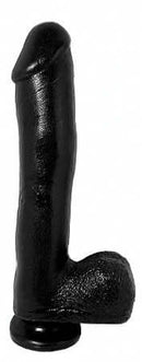Basix Rubber Works 10" Ballsy Black Dong, lifelike design with realistic veins and testicles, optimal for ultimate pleasure