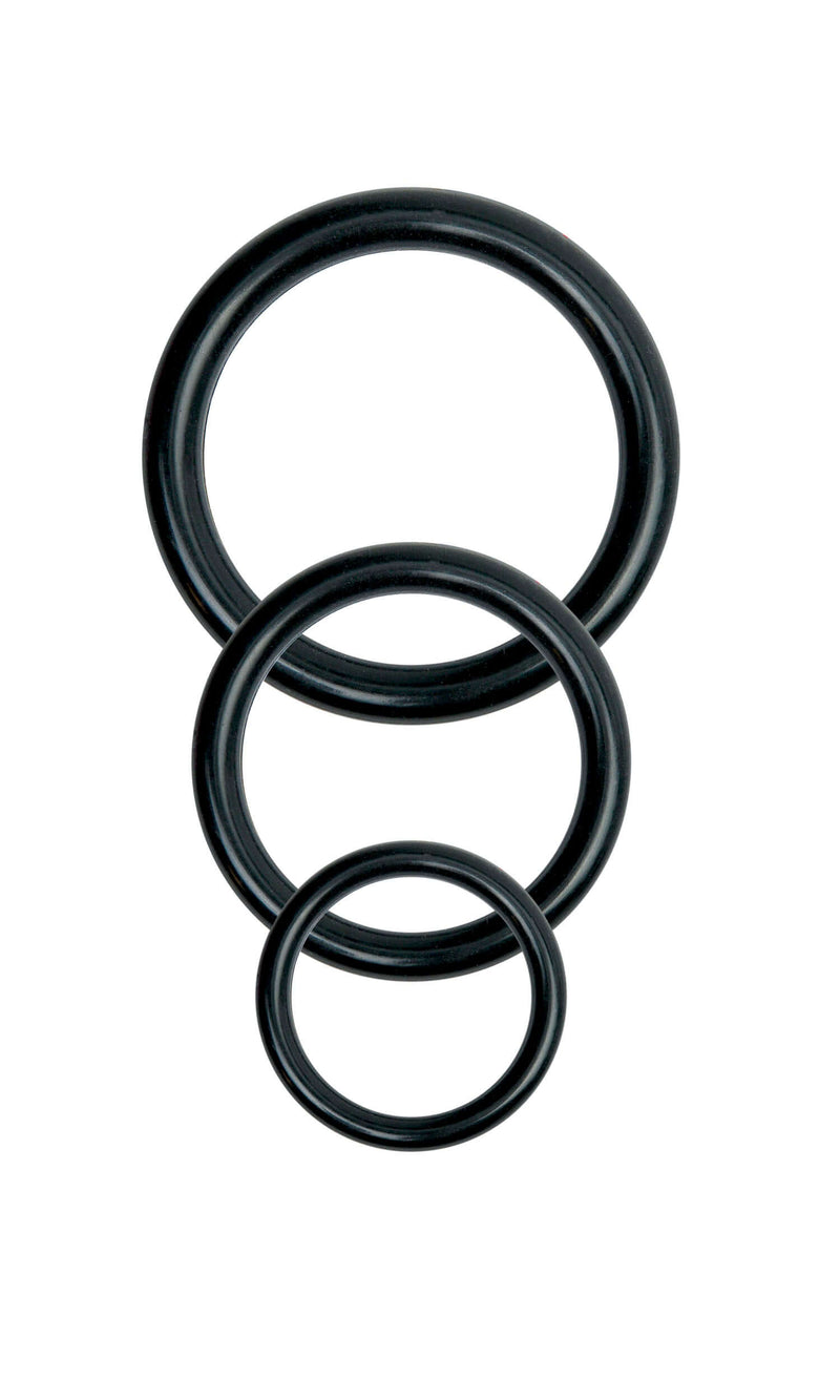 Basix Rubber Works Universal Harness silicone rings in three sizes: small (1.2 inches), medium (1.6 inches), and large (2 inches).