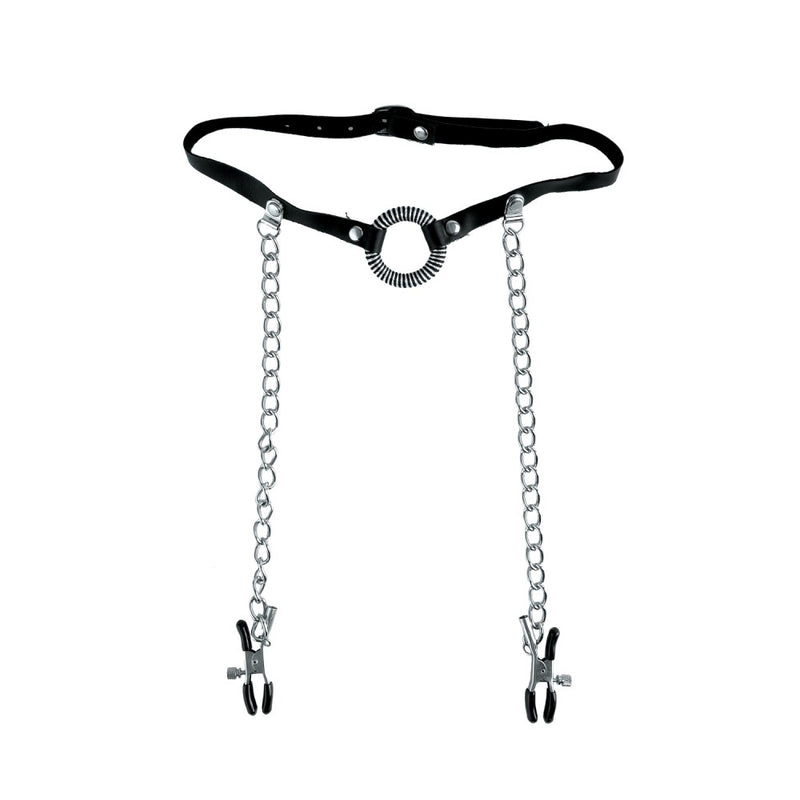 Pipedream Products Fetish Fantasy Series Limited Edition O-Ring Gag & Nipple Clamps Black at $19.99