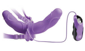 Fetish Fantasy Elite Vibrating Double Delight Strap-On Purple Dual-Ended with Remote Control