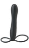 Fetish Fantasy Elite Double Trouble Black strap-on dildo with silicone rings for performance enhancement and pleasure.