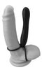 Fetish Fantasy Elite Double Trouble Black strap-on dildo with silicone cock ring for double pleasure by Pipedream Products.