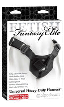 Fetish Fantasy Elite Universal Heavy Duty Harness packaging showing adjustable straps and silicone O-ring