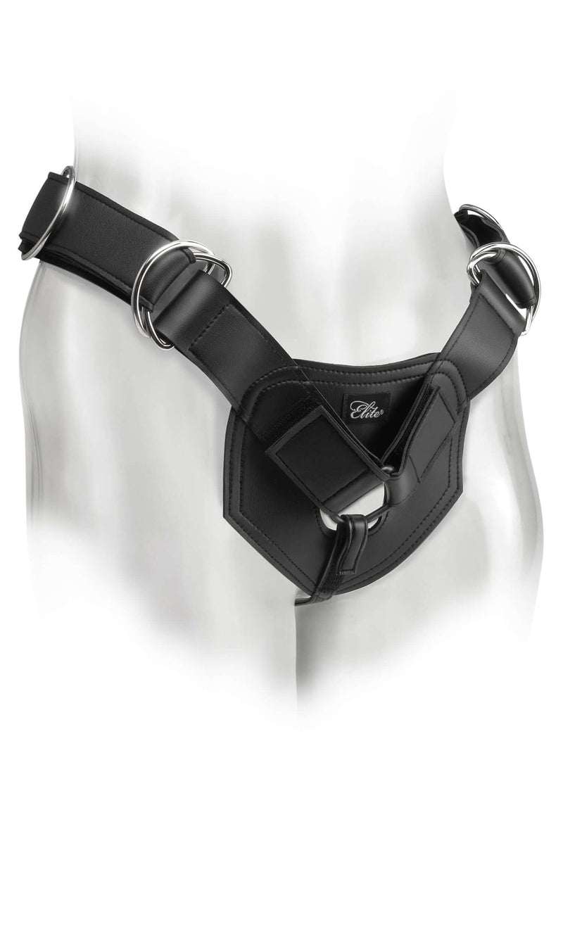 Fetish Fantasy Elite Universal Heavy Duty Harness with adjustable leg and waist straps, featuring a stretchy silicone O-ring.