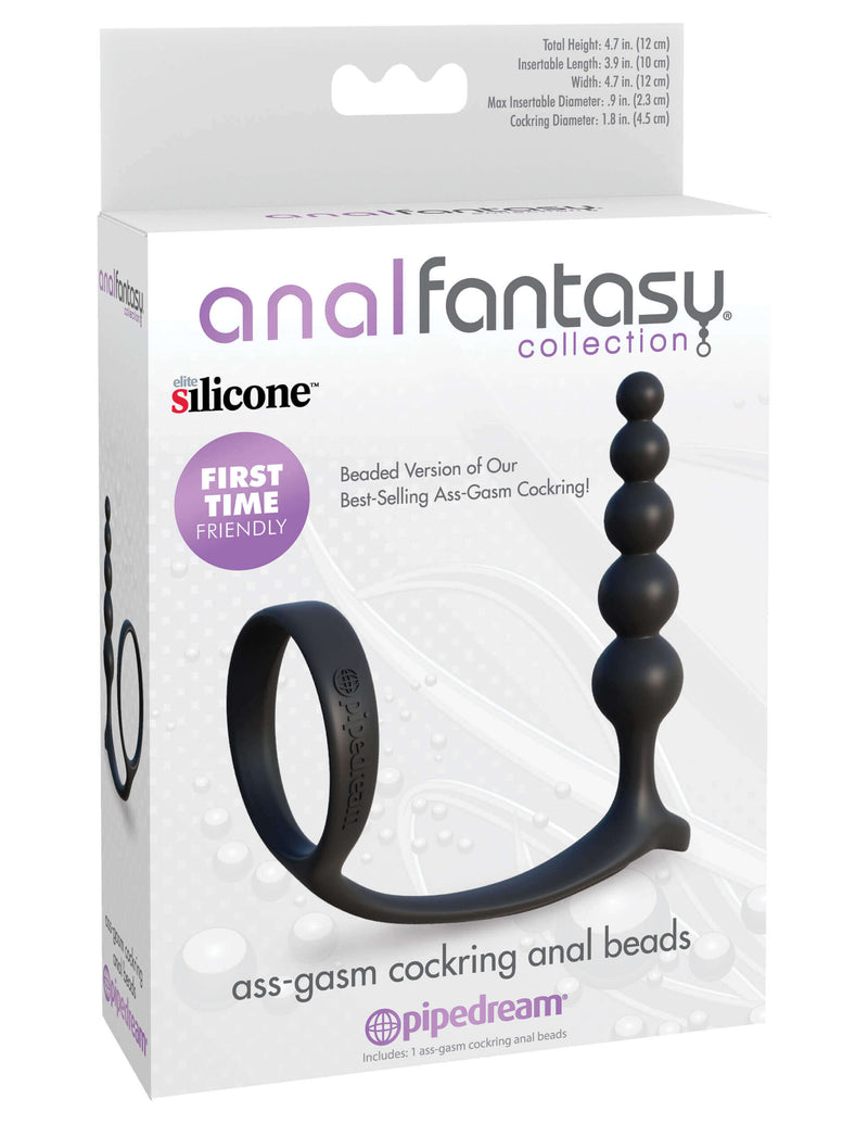 Ass-Gasm Cockring Anal Beads packaging from the Anal Fantasy Collection by Pipedream Products.