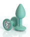 Teal silicone butt plugs with crystal gem bases for discreet pleasure and hands-free stimulation.