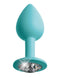 Turquoise silicone butt plug with a sparkling gem base