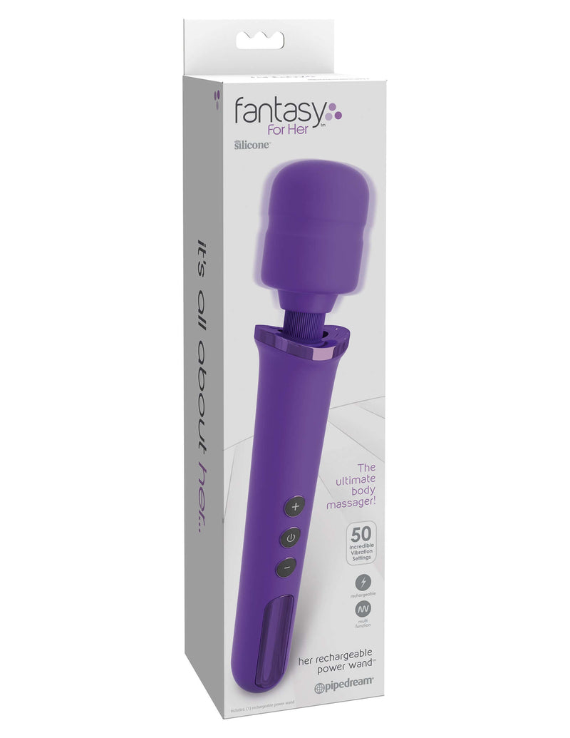 Fantasy For Her Her Power Wand Rechargeable Body Massager in purple packaging
