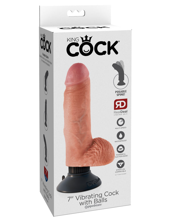 Pipedream Products King Cock 7 inches Cock with Balls Beige Vibrating Real Deal RD at $47.99