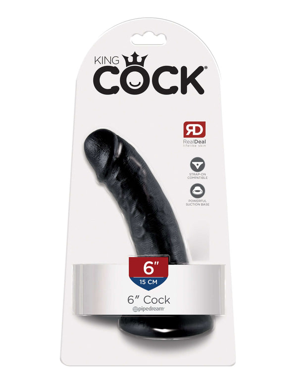 King Cock 6 inches black dildo with realistic veins and powerful suction cup in packaging