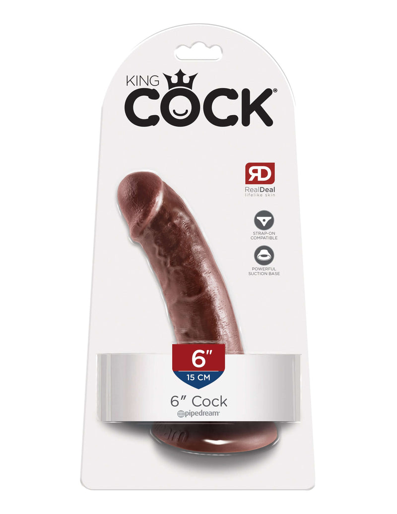 King Cock 6-Inch Brown Real Deal Dildo in packaging with powerful suction cup base
