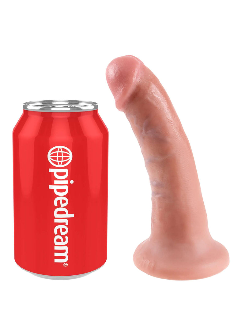 King Cock 6-Inch Realistic Dildo next to Pipedream can for size comparison