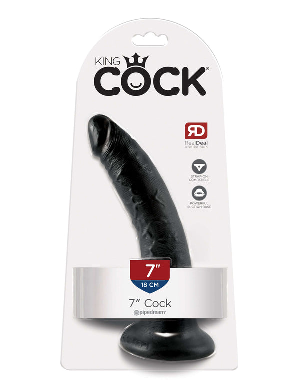 King Cock 7" Black Dildo with Realistic Detailing in Packaging