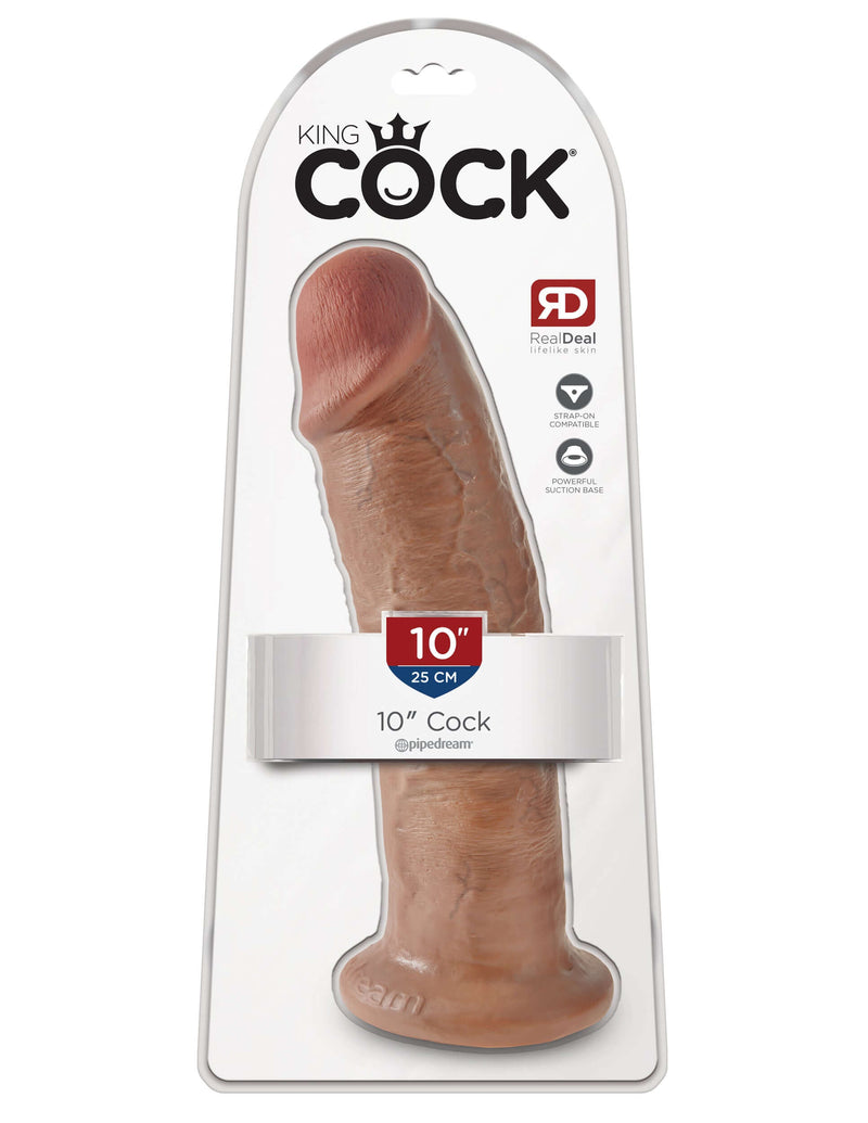 King Cock 10-inch Tan Dildo Real Deal with Suction Cup in Packaging