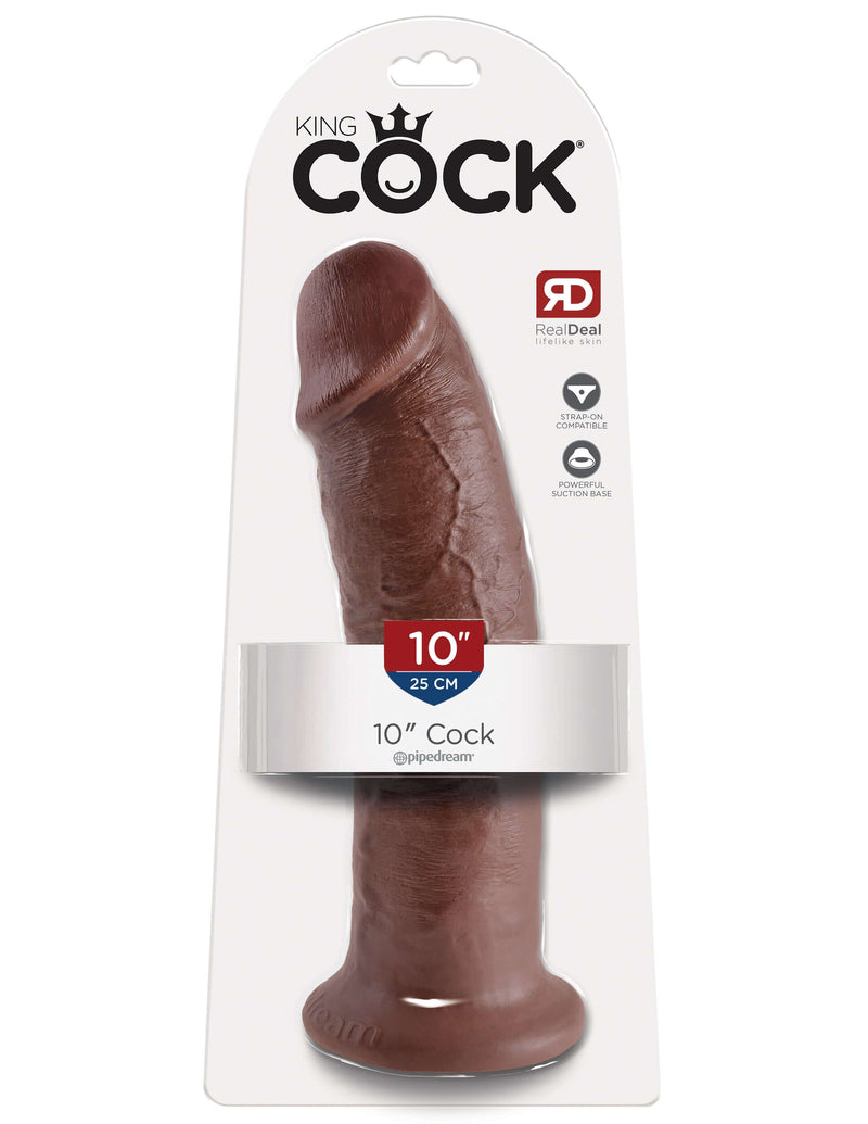 King Cock 10-inch realistic brown dildo in packaging.