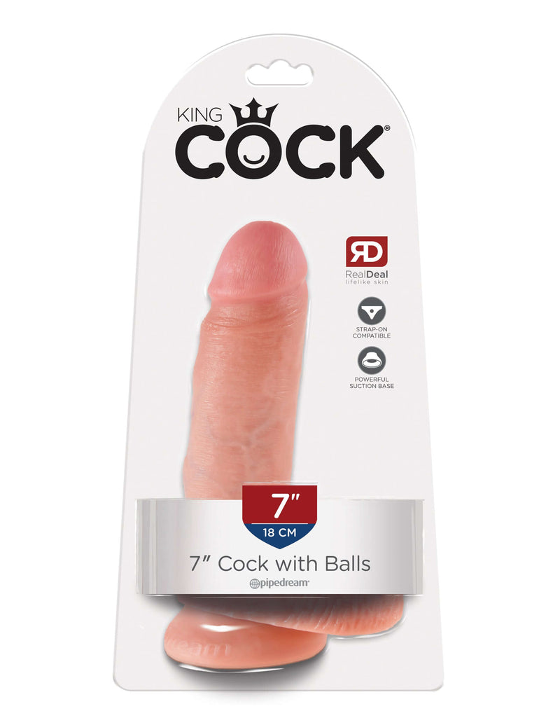 King Cock 7 inches Dildo with Balls in packaging featuring realistic design and suction cup base